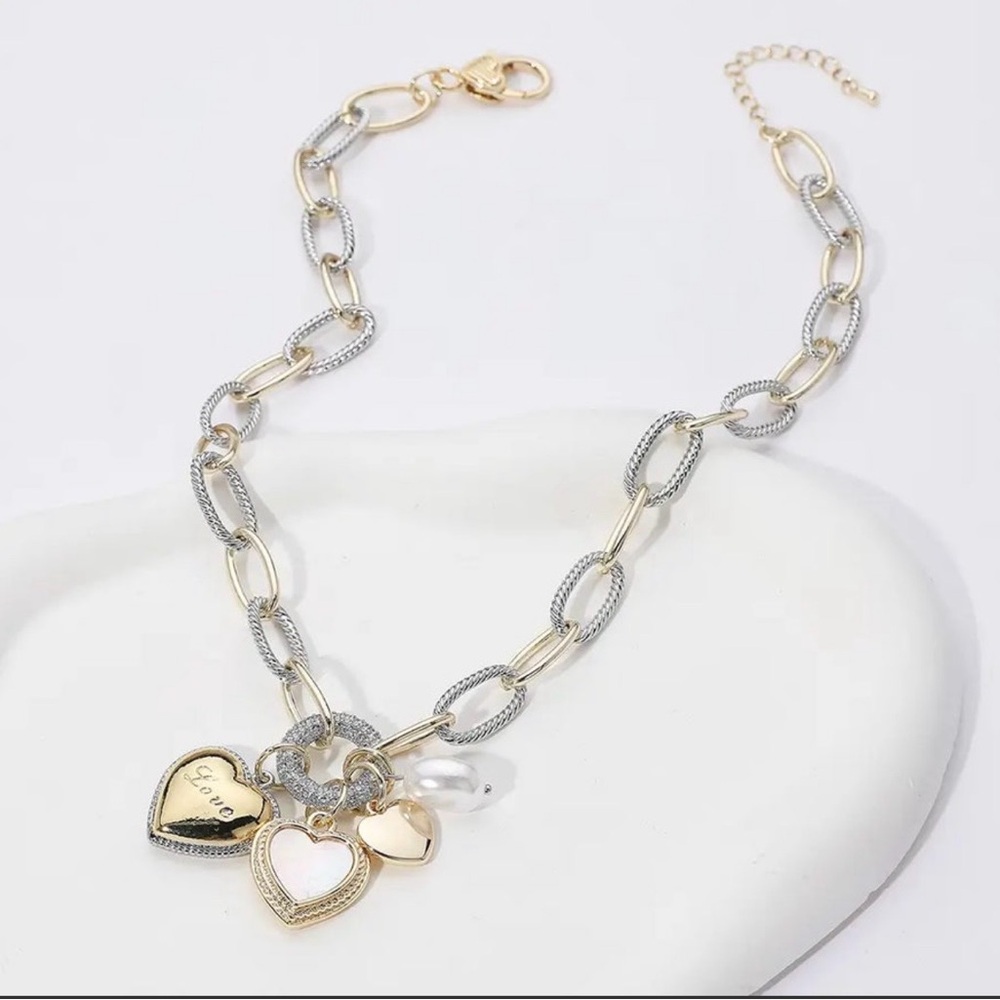 NWT Gold and Silver Heart Charm Necklace